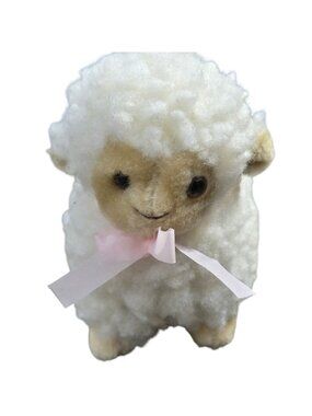 Plush White Lamb Stuffed Animal Pink Ribbon 5 Inch Small Sheep plush Farm Animal